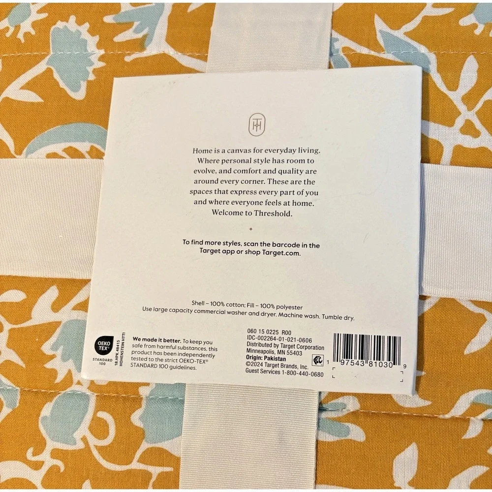 Threshold Brand Earthy Vines Voile Quilt in Mustard Yellow & Teal Blue - King